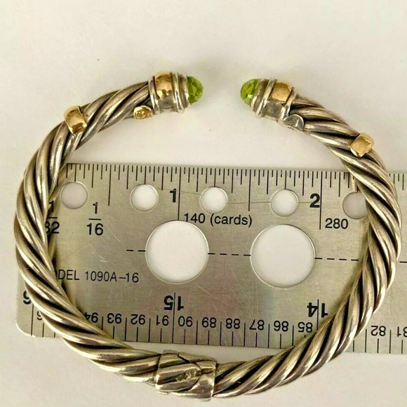 Samuel B. 5mm Sterling Silver 14K Gold Peridot Hinged Cable Cuff - Picture 9 of 11